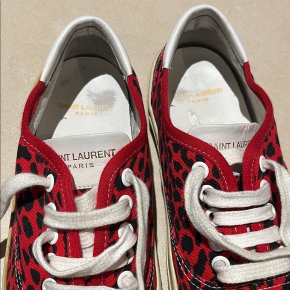 Saint Laurent Paris Red/Black Leopard Print Canvas Skate Low Top Sneakers - Picture 7 of 16